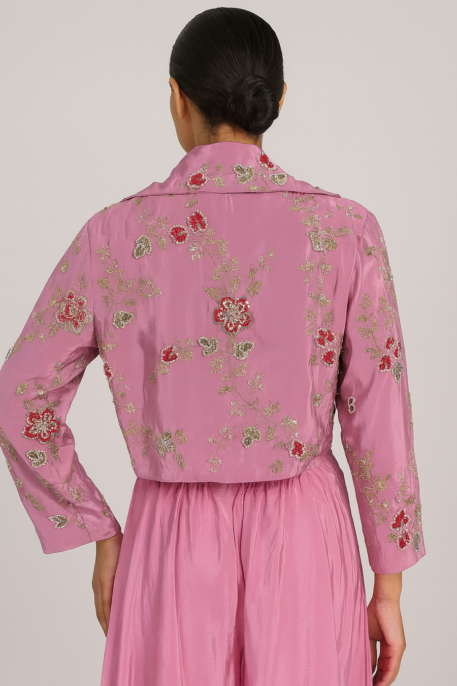 Crop Top Palazzo with Short Jacket pink back profile 