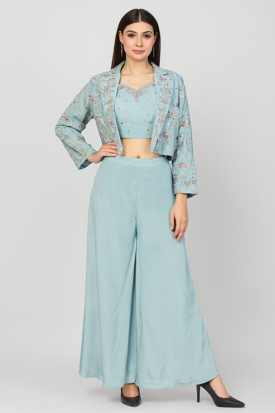 Crop Top Palazzo with Short Jacket profile