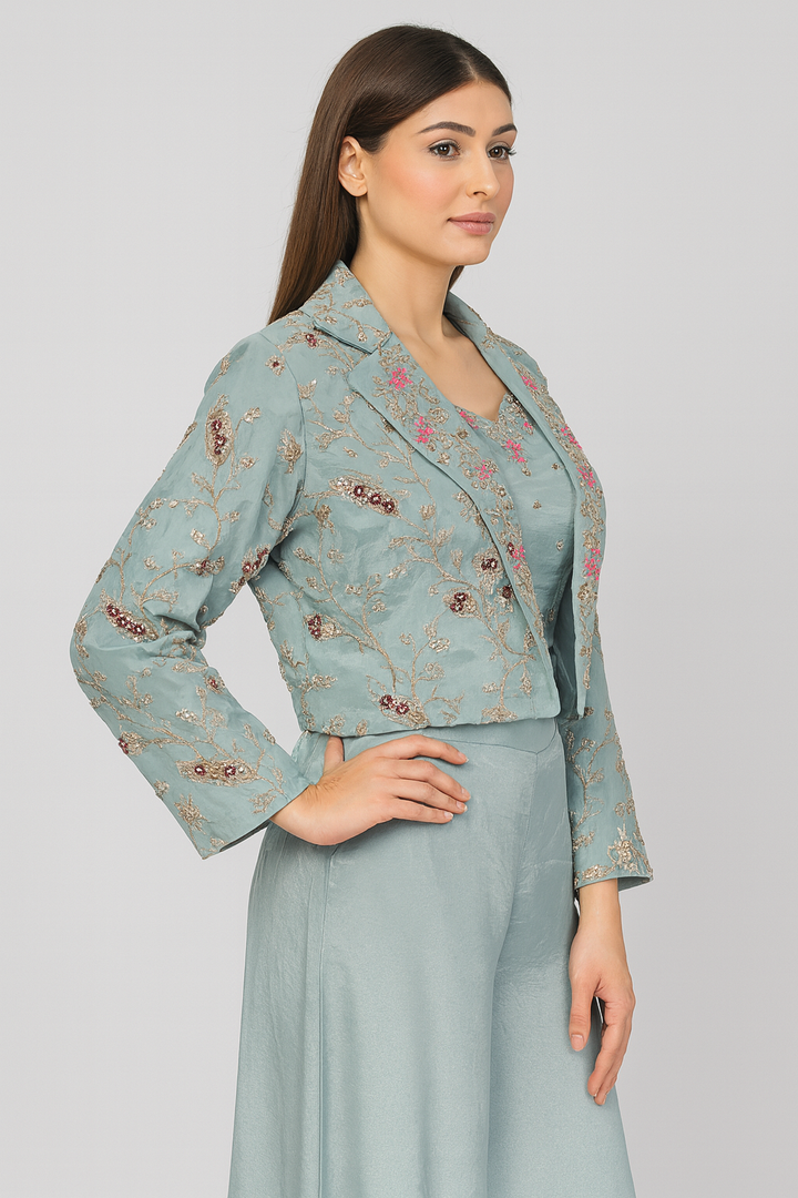 Crop Top Palazzo with Short Jacket side close profile