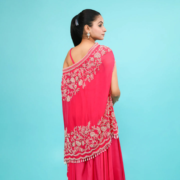Crop Top Sharara with One-Shoulder Cape- Vastrachowk