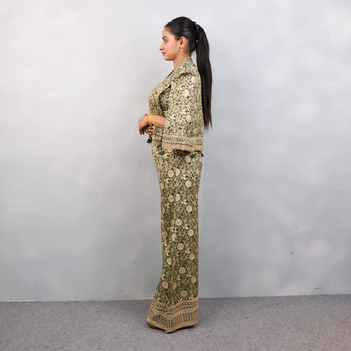 Crop Top Sharara with Shoulder Jacket- Vastrachowk