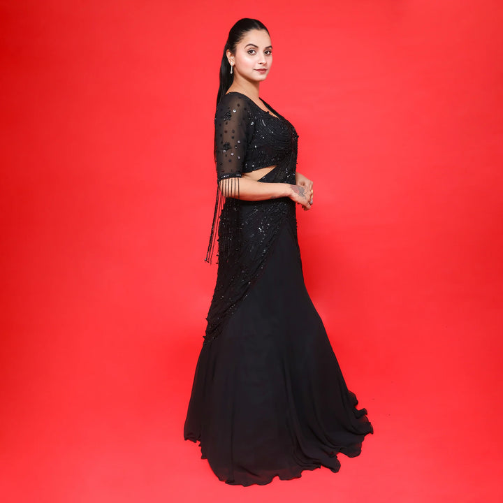 Crop Top Skirt in Drape Style- Vastrachowk