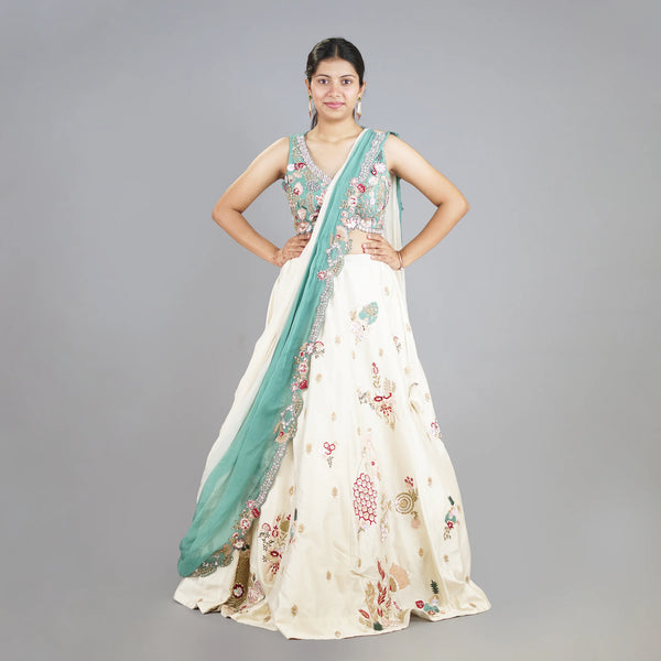 Crop Top Skirt with Draped Dupatta