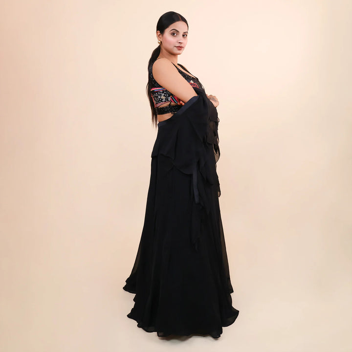 Crop Top Skirt with Ruffle Dupatta- Vastrachowk