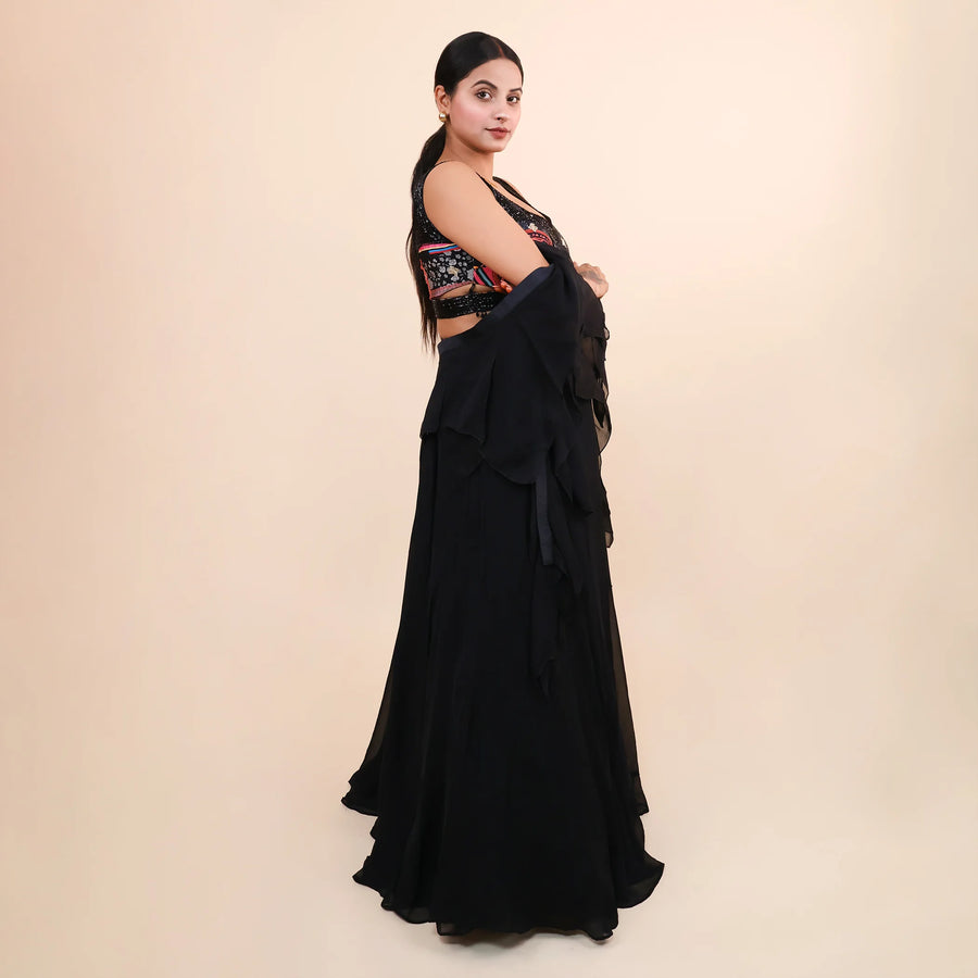 Crop Top Skirt with Ruffle Dupatta- Vastrachowk