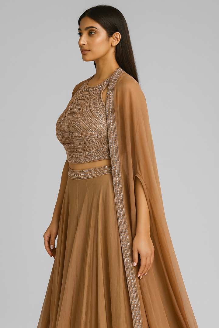 Crop Top Skirt with Shrug side profile 