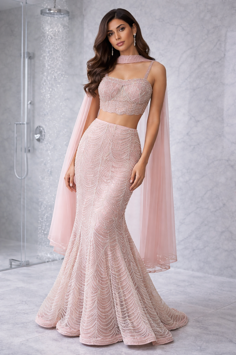 Crop Top With Fish Cut Lehenga