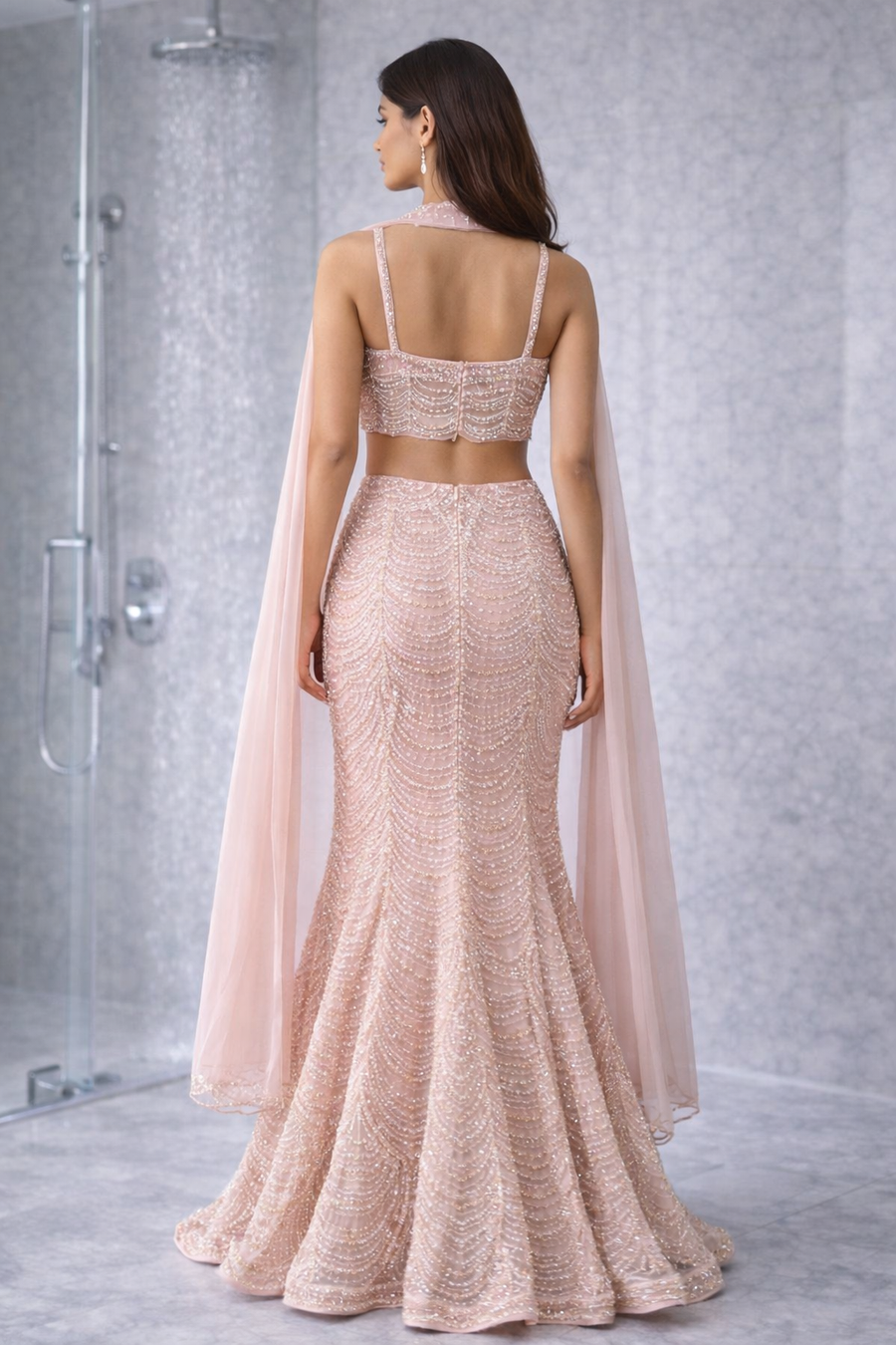 Crop Top With Fish Cut Lehenga