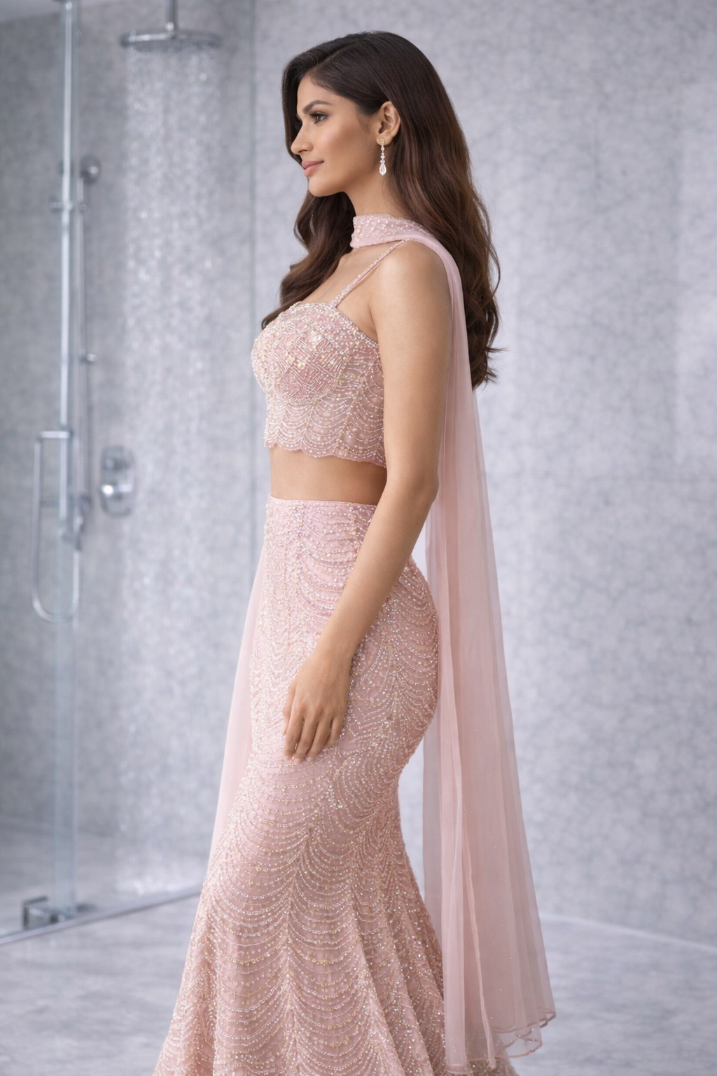 Crop Top With Fish Cut Lehenga