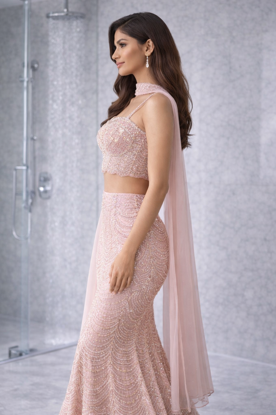 Crop Top With Fish Cut Lehenga