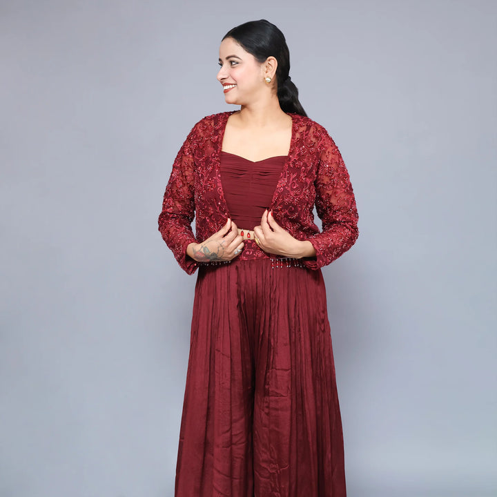Crop Top sharara set with Shrug- Vastrachowk