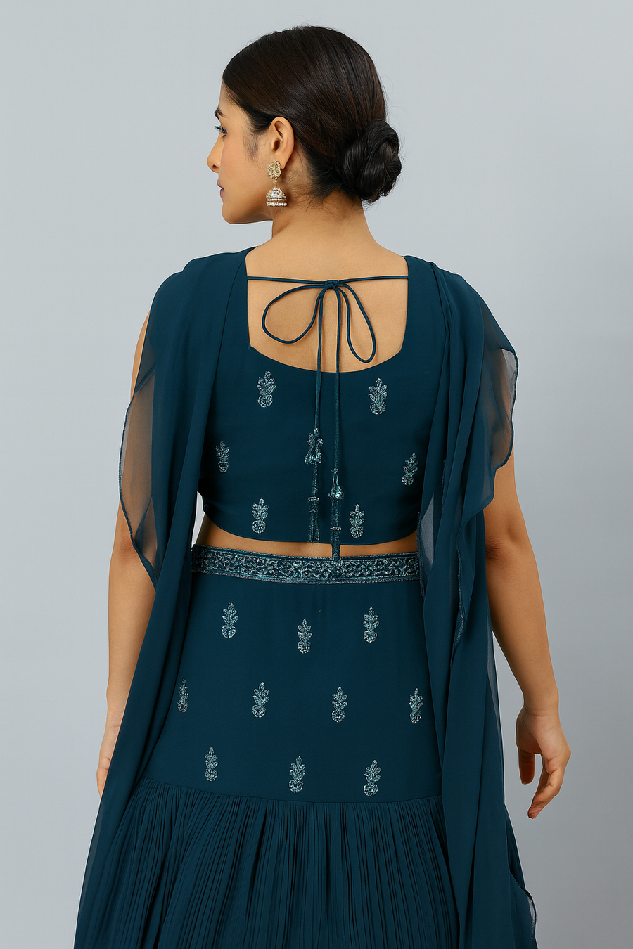 Crop Top with Fishcut Skirt green back profile 