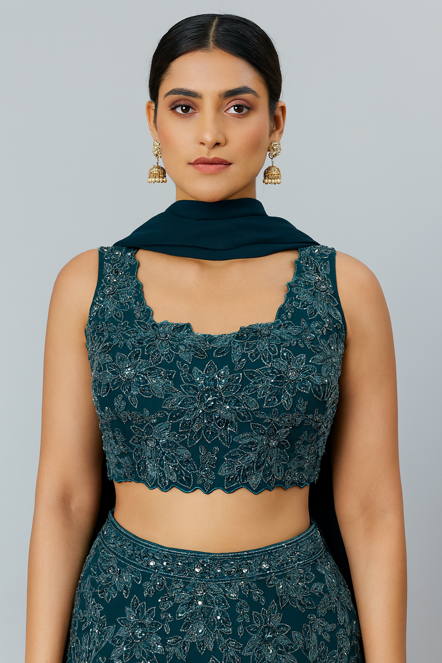 Crop Top with Fishcut Skirt green front profile 