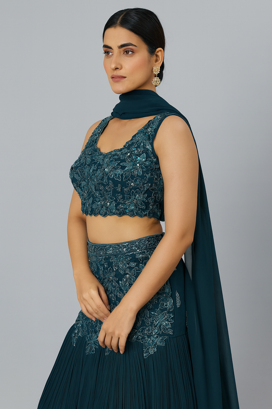 Crop Top with Fishcut Skirt green side profile 
