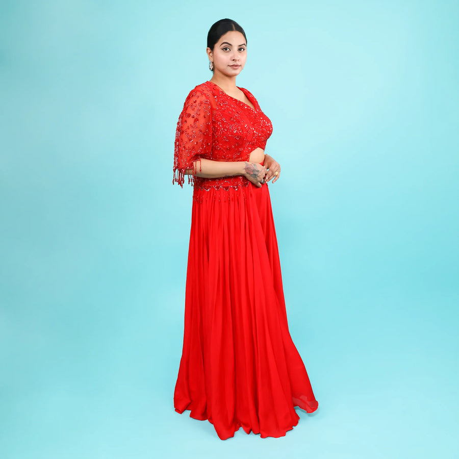 Crop Top with Long Jacket and Divider Vastrachowk