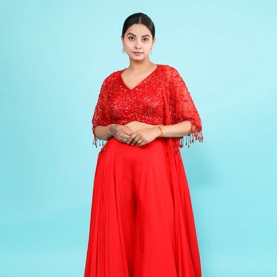 Crop Top with Long Jacket and Divider Vastrachowk