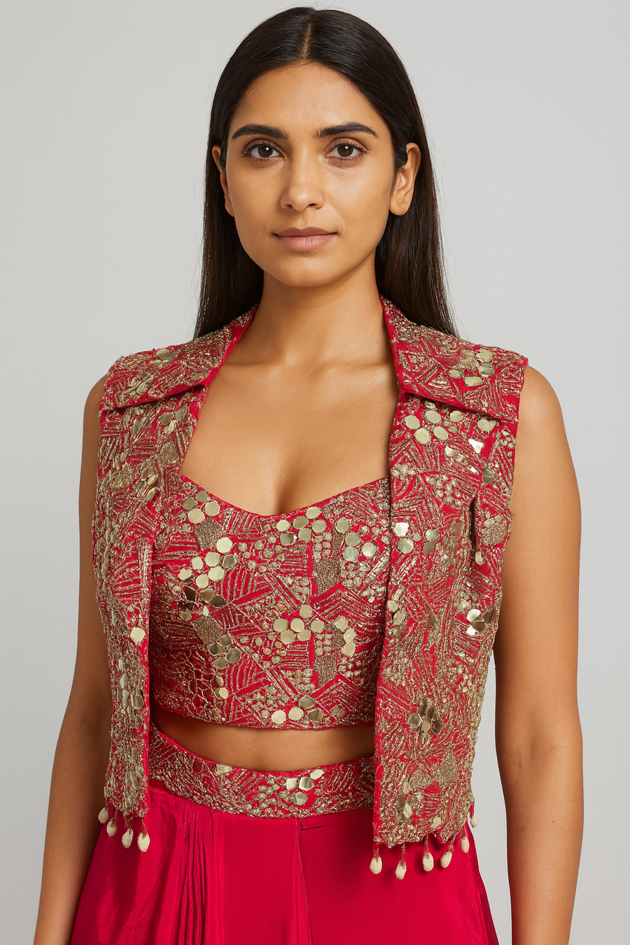 Cut Sleeve Jacket with Dhoti front profile 