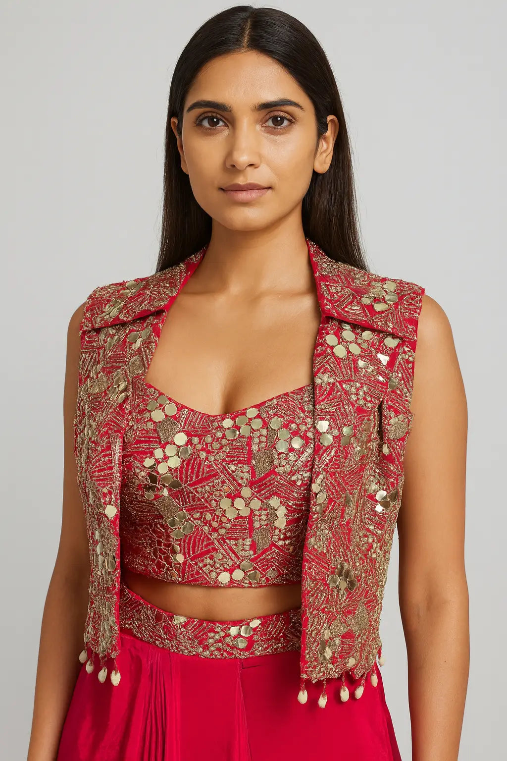 Cut Sleeve Jacket with Dhoti