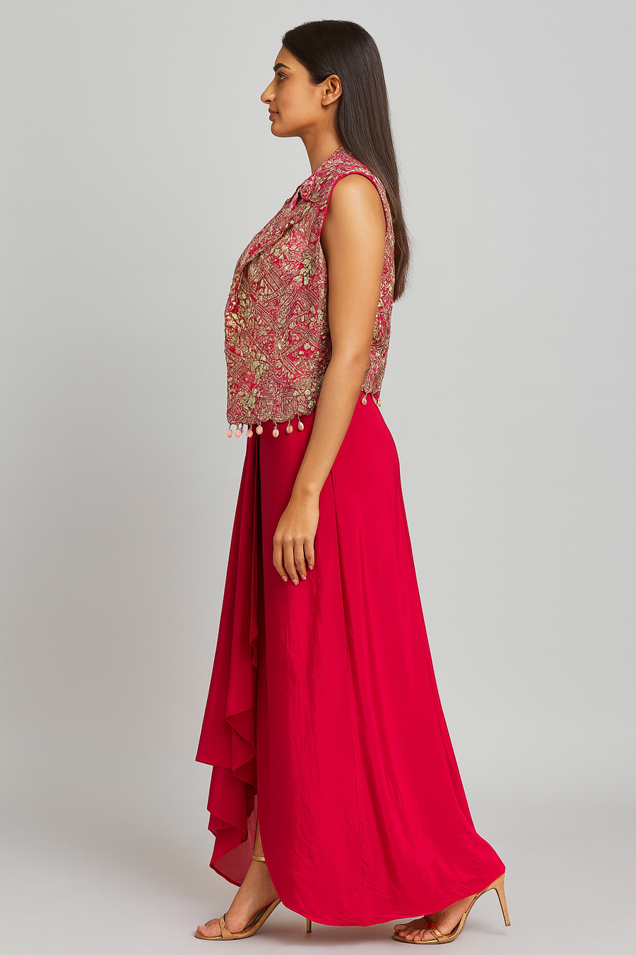 Cut Sleeve Jacket with Dhoti side profile 