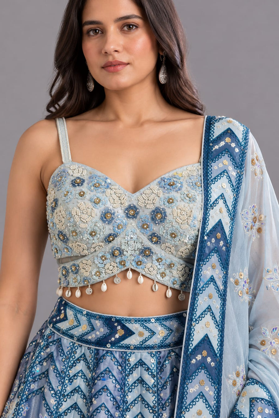 Designer Blue Embroidered Lehenga Choli with Dupatta | Vastrachowk