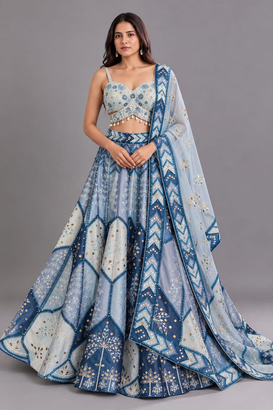 Designer Blue Embroidered Lehenga Choli with Dupatta | Vastrachowk