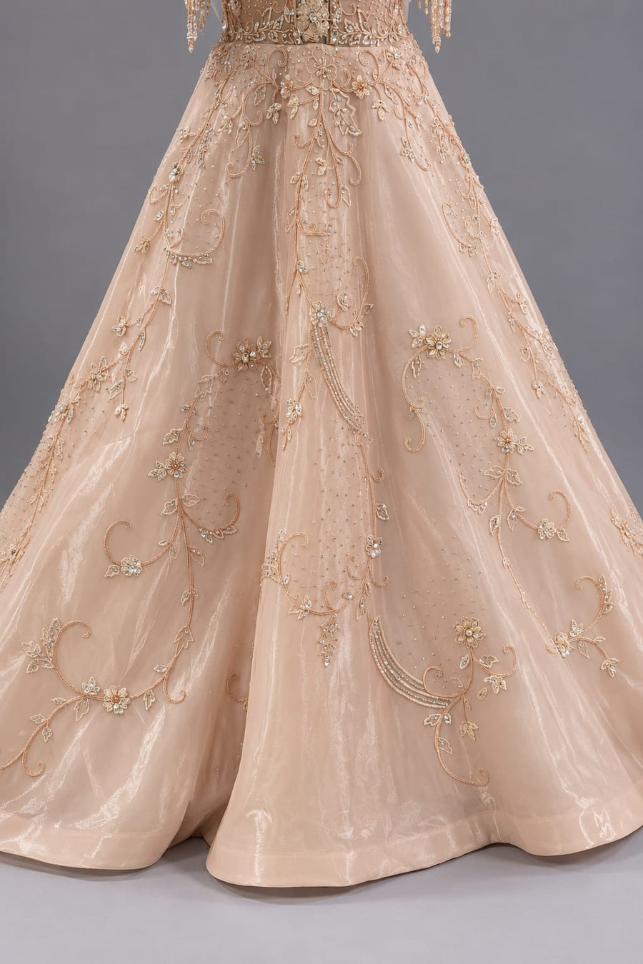 Designer Chiku Embroidered A-Line Gown with Pearl Work for Engagement
