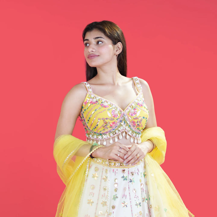 Designer Crop Top with Flared Skirt Vastrachowk
