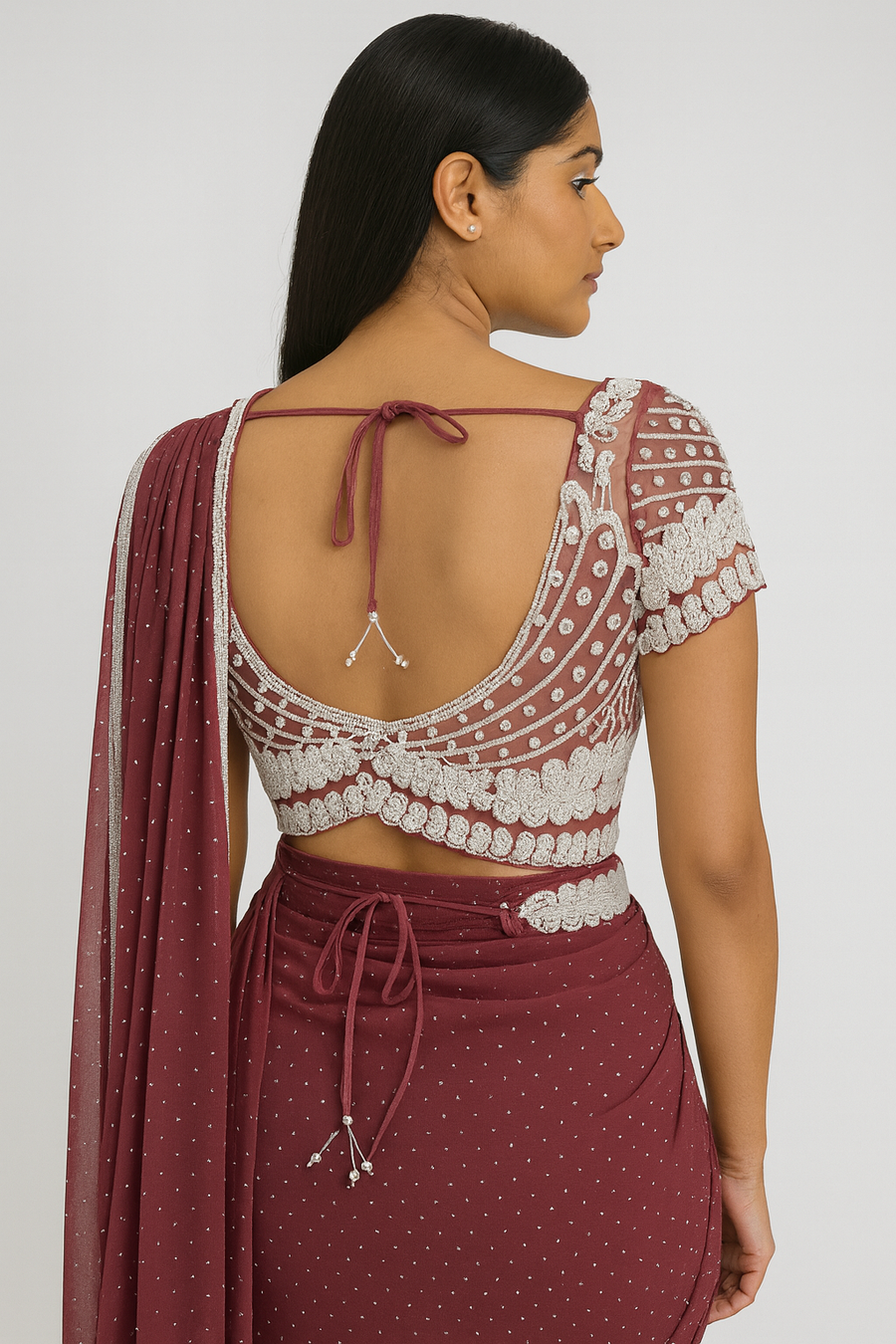Designer Drape Saree back profile