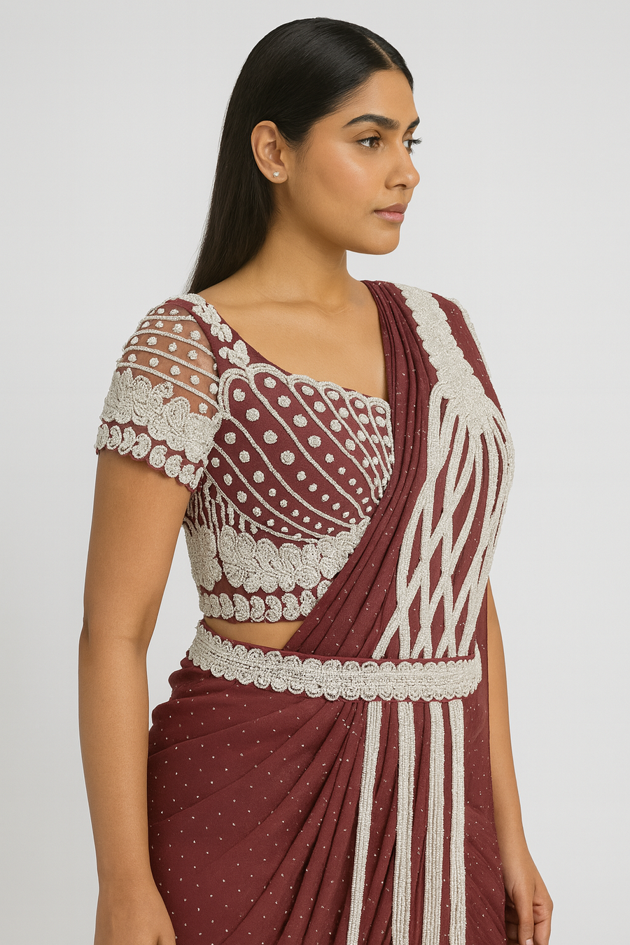 Designer Drape Saree side profile