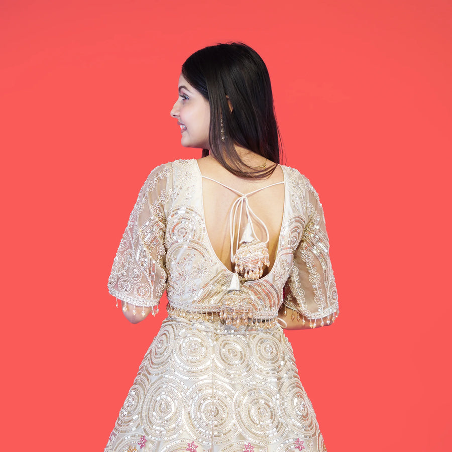 Designer Indo-Western Crop Top Lehenga Vastrachowk