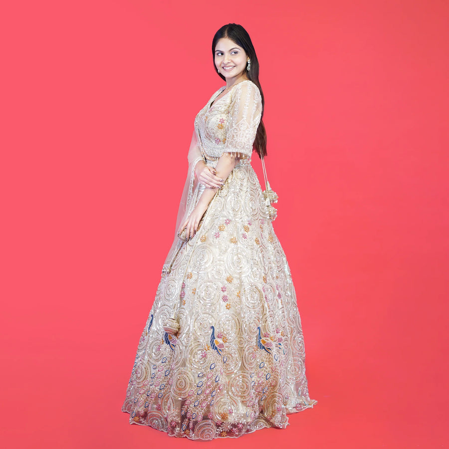 Designer Indo-Western Crop Top Lehenga Vastrachowk