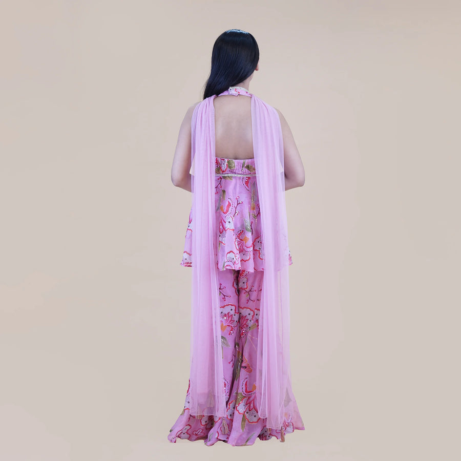 Designer Pink Peplum Sharara Suit Vastrachowk