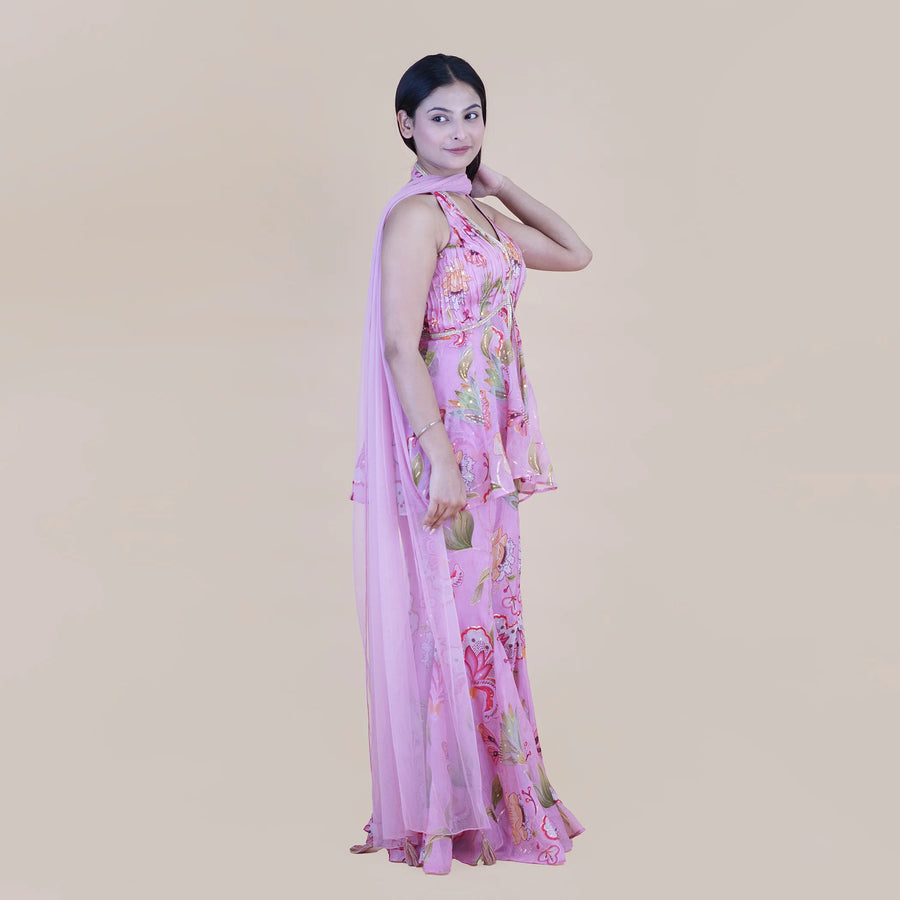Designer Pink Peplum Sharara Suit Vastrachowk