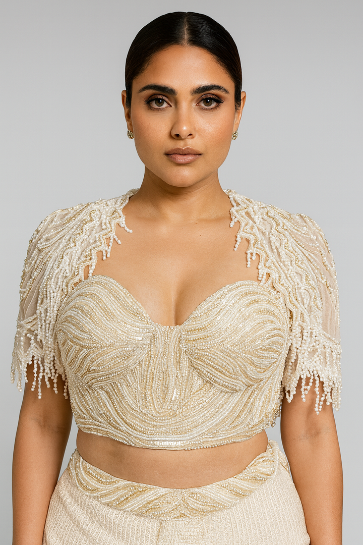 Dhoti with Shoulder Cape front profile