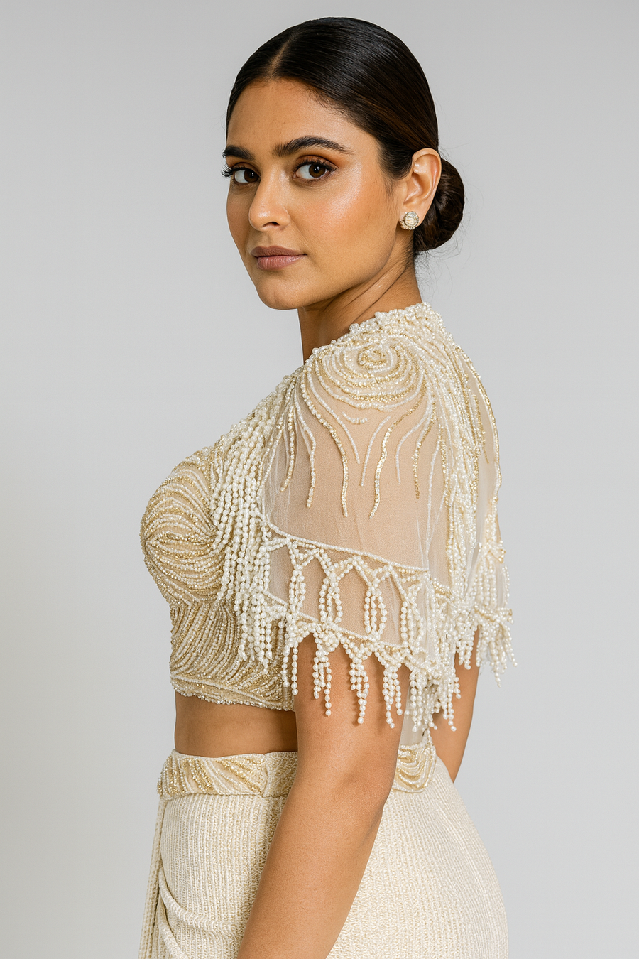 Dhoti with Shoulder Cape side profile