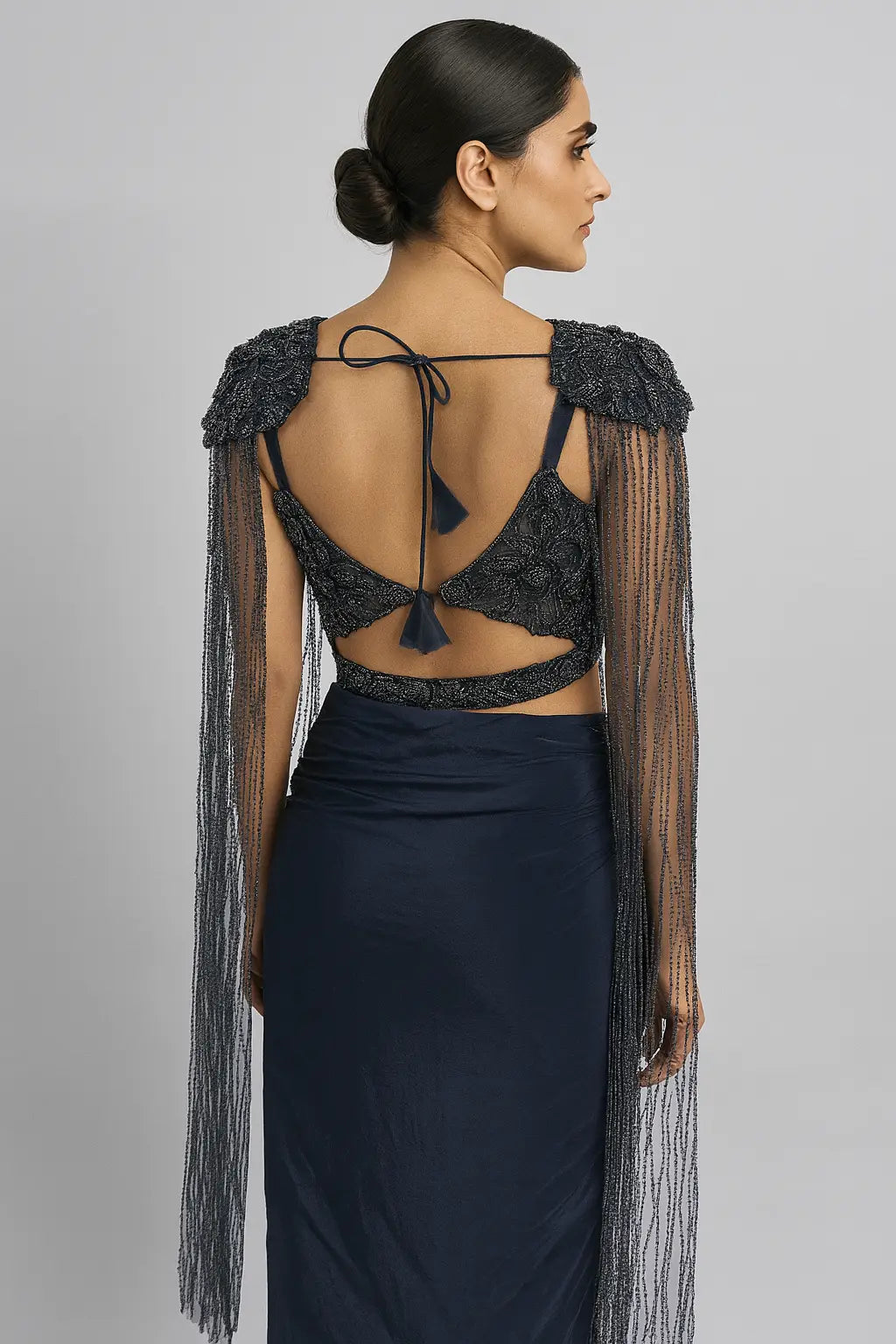 Dhoti with Shoulder Waterfall Sleeves