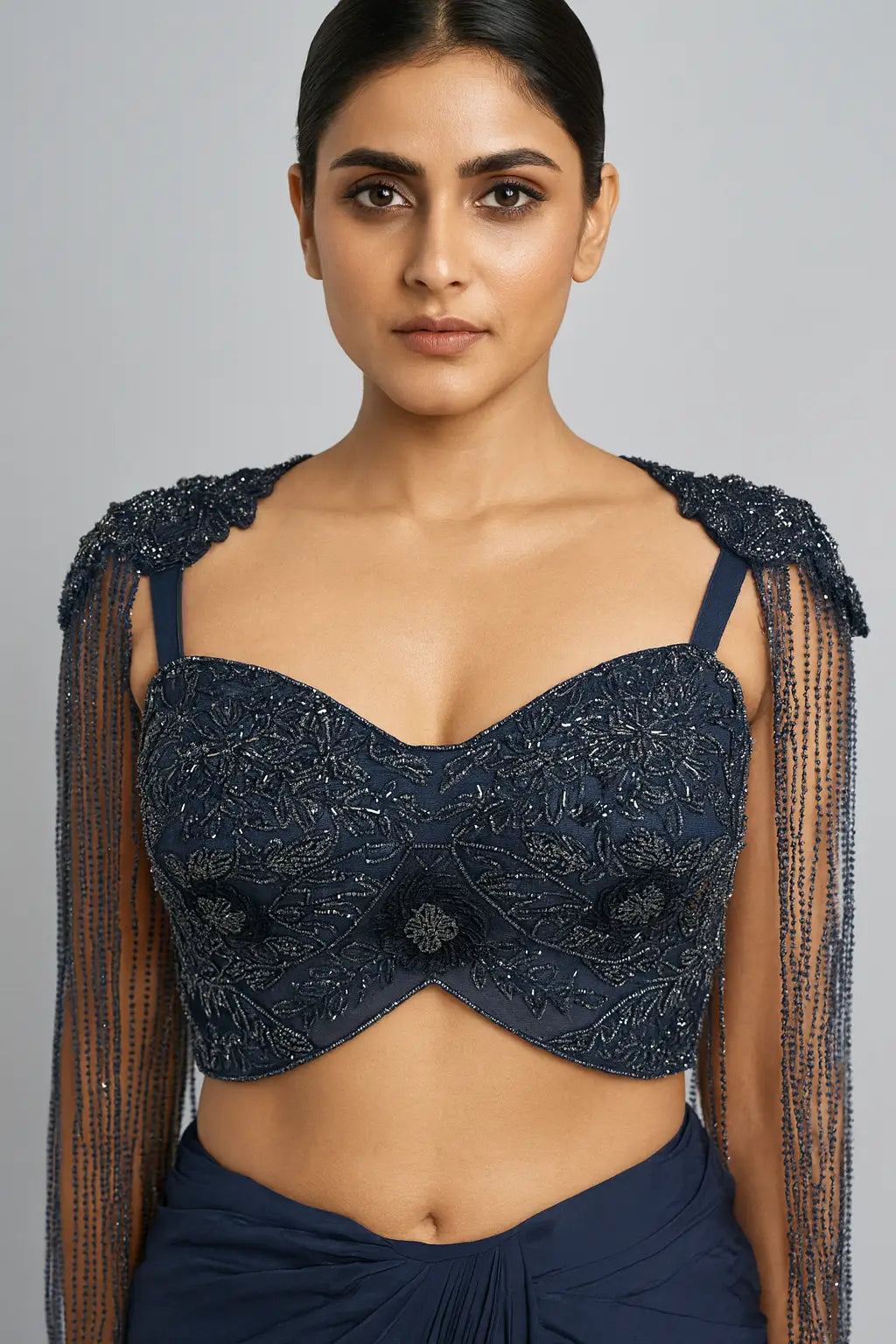 Dhoti with Shoulder Waterfall Sleeves