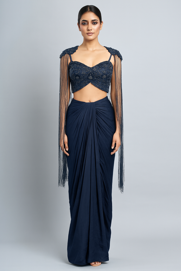 Dhoti with Shoulder Waterfall Sleeves profile