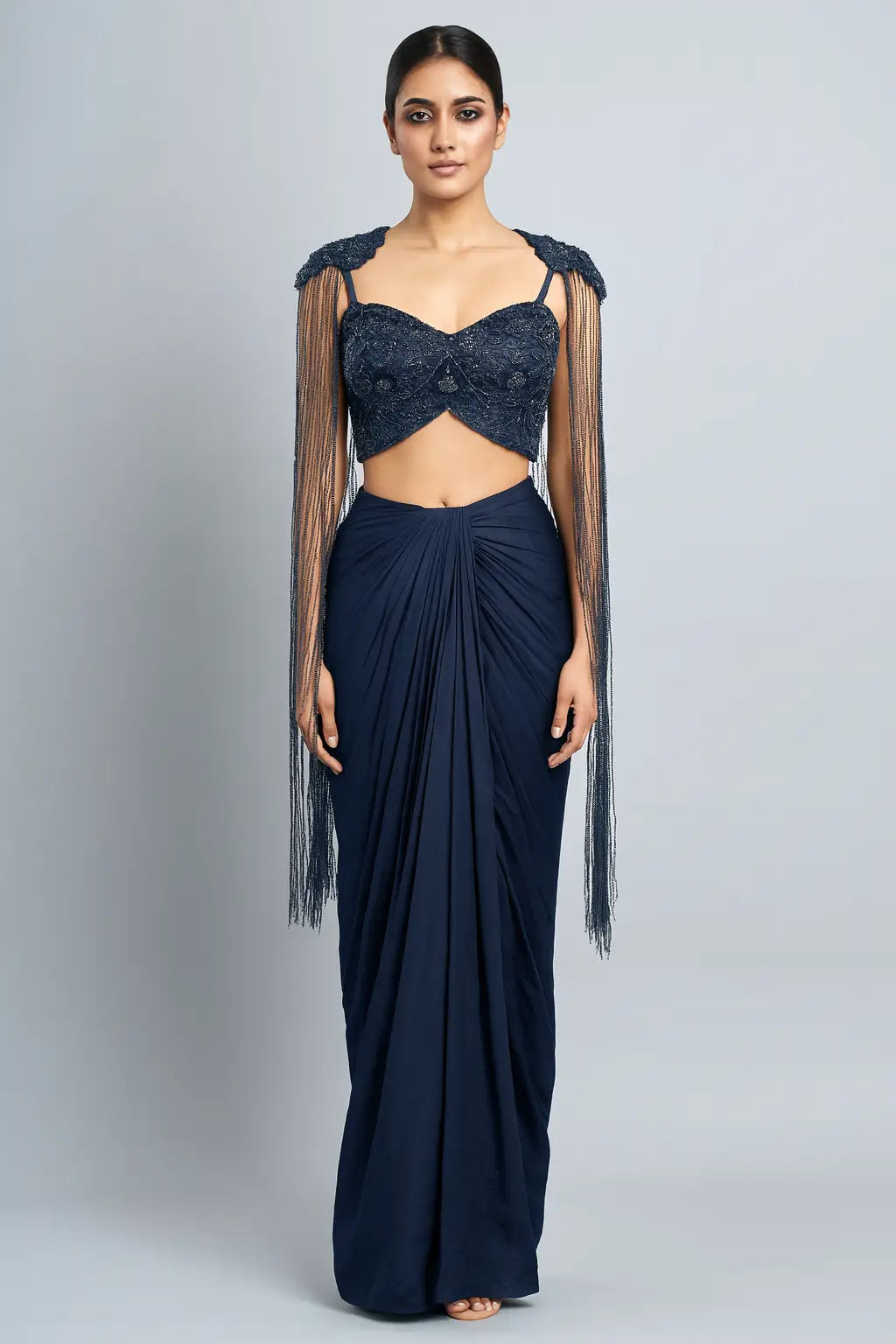 Dhoti with Shoulder Waterfall Sleeves