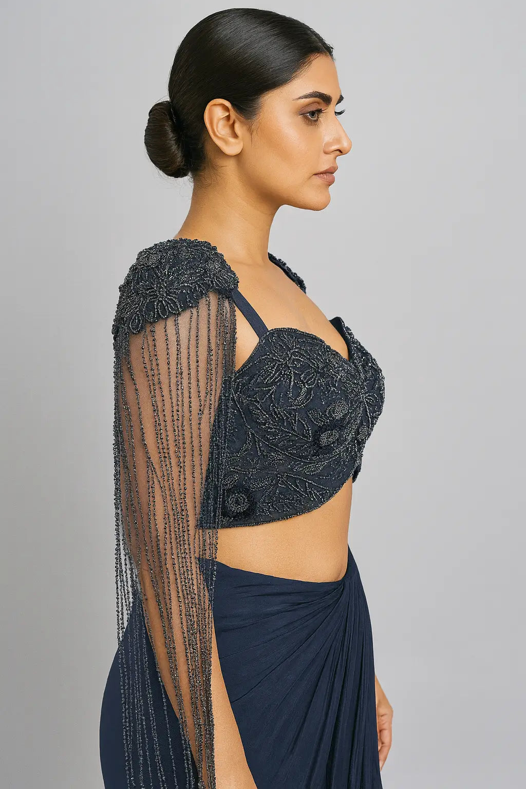 Dhoti with Shoulder Waterfall Sleeves