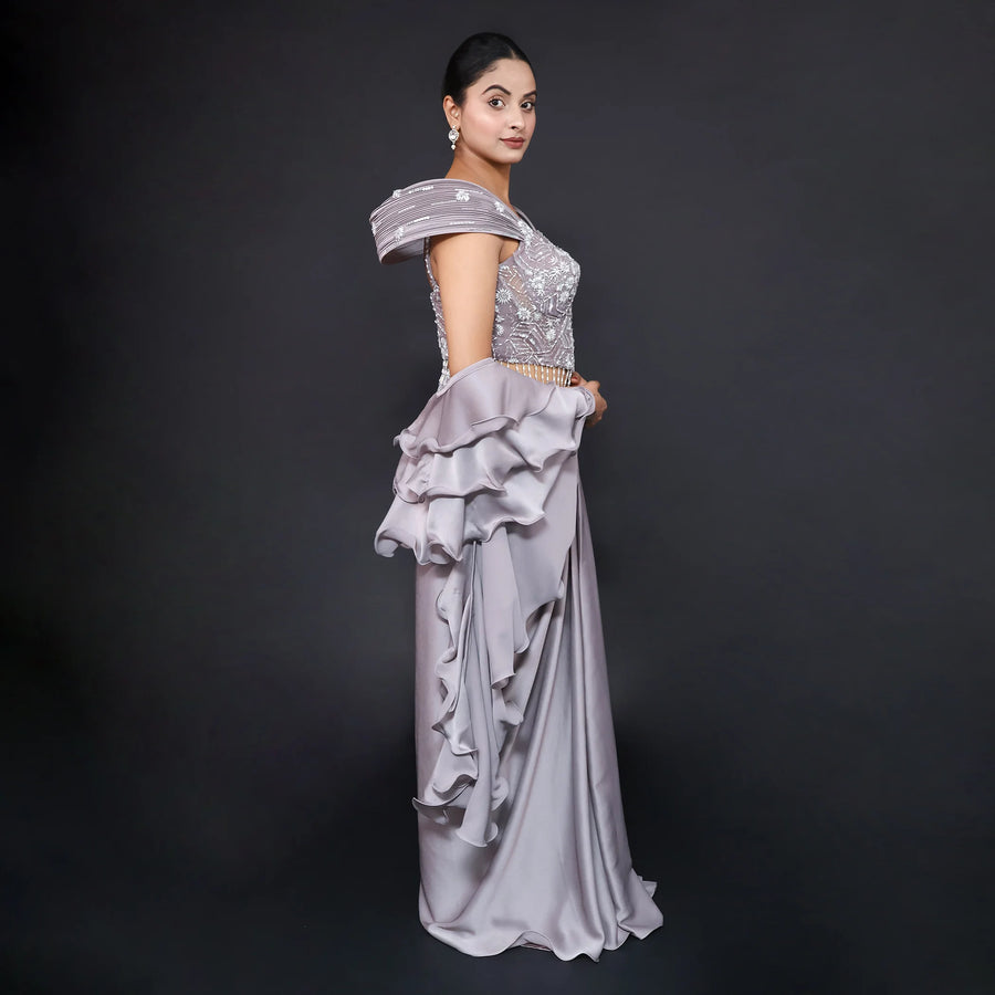 Drape Dhoti Style Western Crop Top Vastrachowk