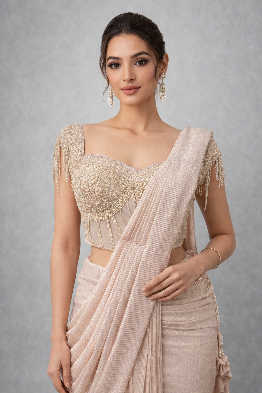 Drape Saree With Co-ord  Style  Short Blouse