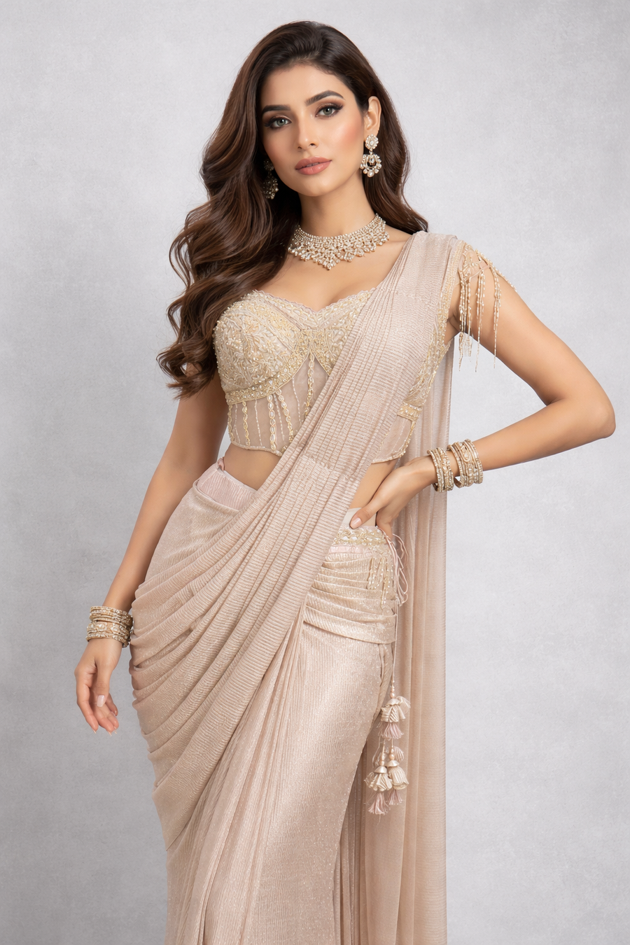 Drape Saree With Co-ord  Style  Short Blouse