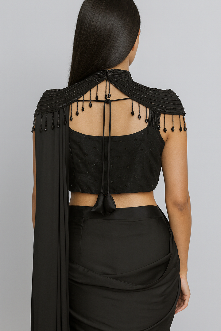 Drape Saree with Shoulder Cape back profile 
