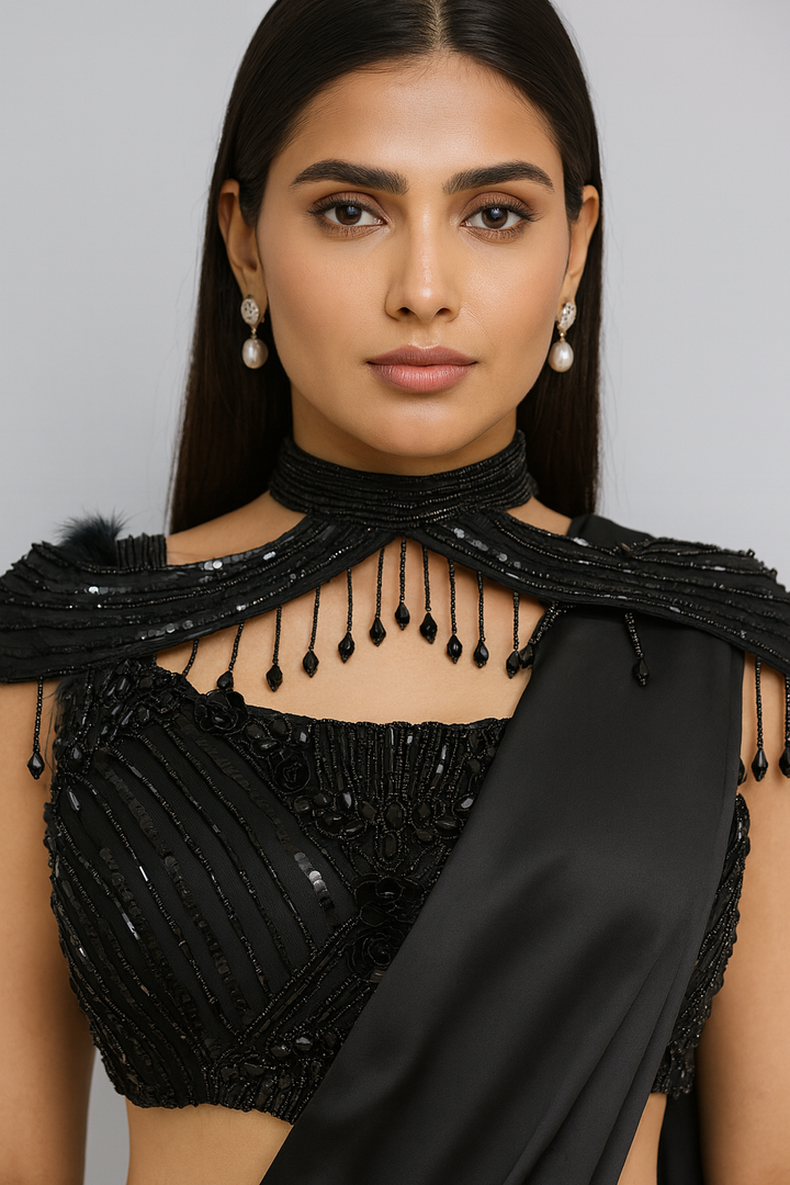 Drape Saree with Shoulder Cape front profile 