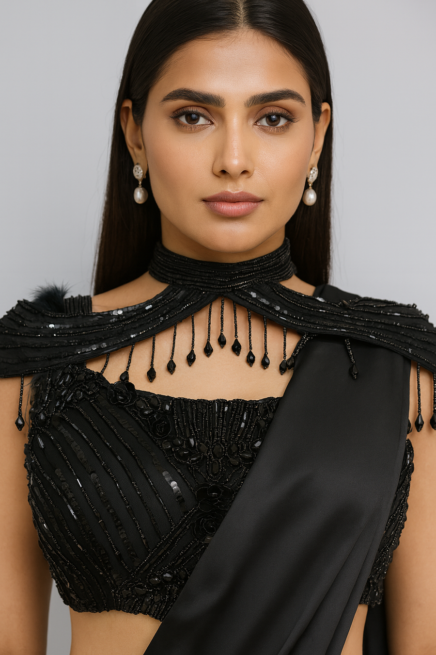 Drape Saree with Shoulder Cape front profile 