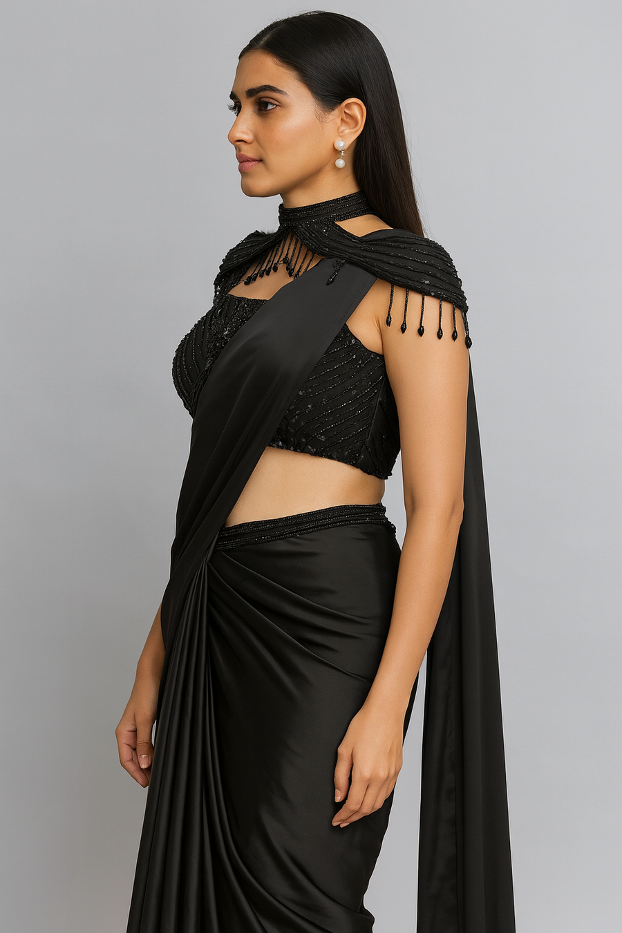Drape Saree with Shoulder Cape side profile 