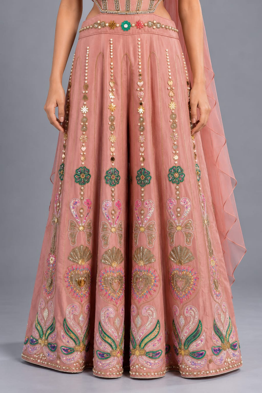 Dusty Pink Embroidered Wide-Leg Jumpsuit with Choker Dupatta