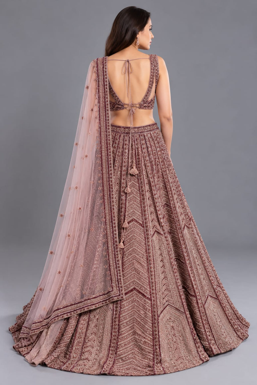 Dusty Rose Embroidered Lehenga Choli with Dupatta for Engagement Wear