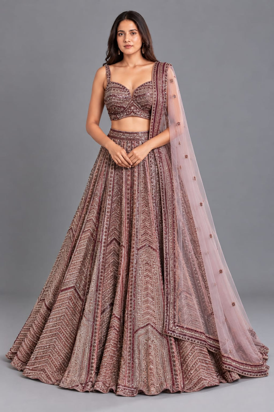 Dusty Rose Embroidered Lehenga Choli with Dupatta for Engagement Wear